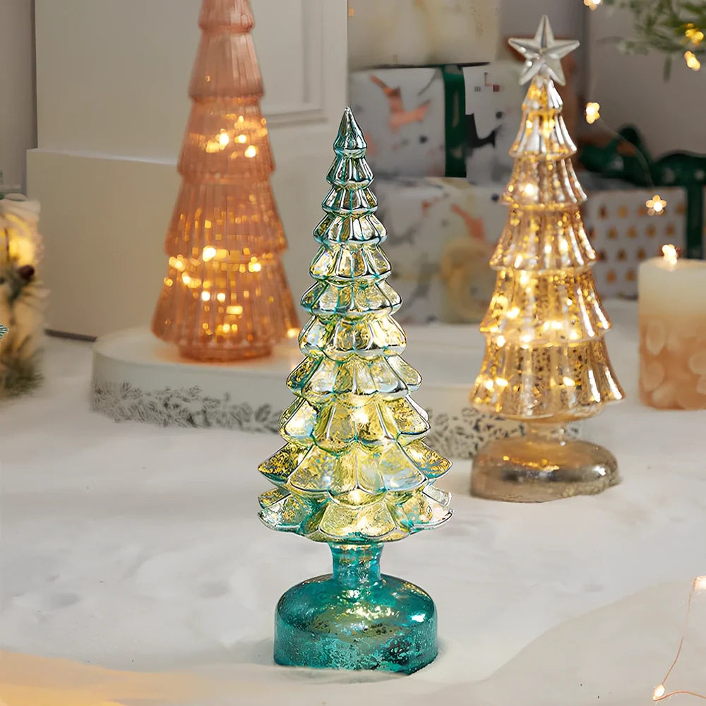 Borosilicate glass Christmas tree decoration with geometric shape and glitter accents