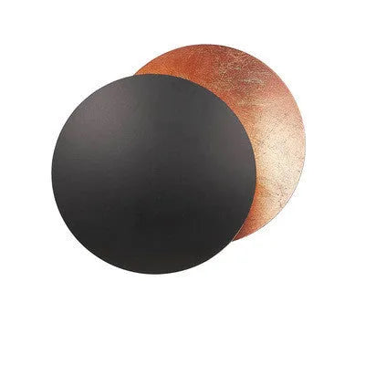 Round solar eclipse design wall lamp with iron shade in a choice of six colour finishes.