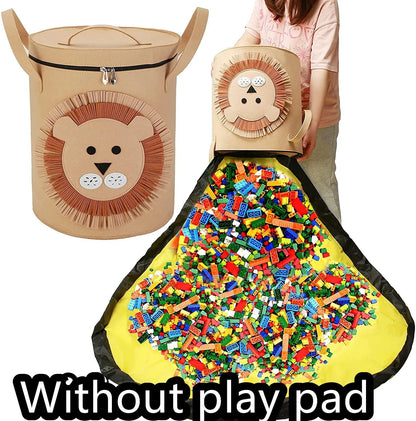 Green felt storage cube with pull rope unfolded flat to show 35cm square waterproof play mat