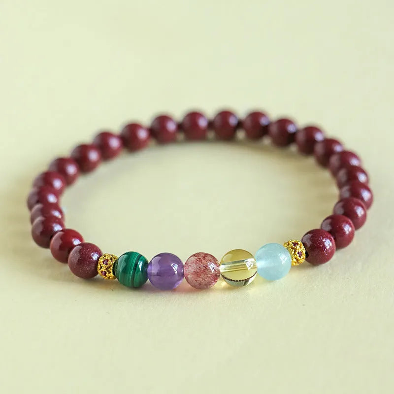 Purple gold cinnabar crystal string beads bracelet showing 4mm and 6mm size options