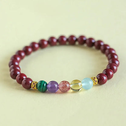 Purple gold cinnabar crystal string beads bracelet showing 4mm and 6mm size options