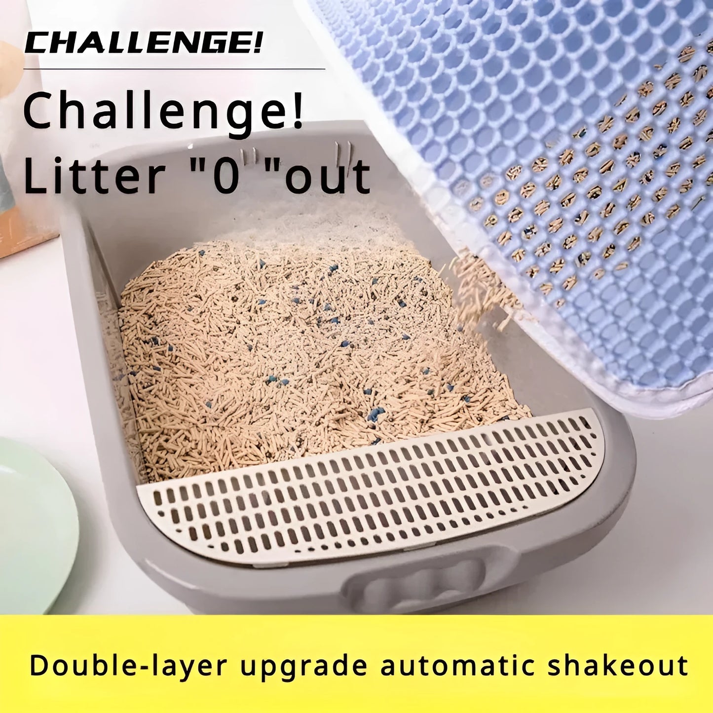 Double layer waterproof cat litter mat with non-slip backing in beige, black, blue and grey colour options