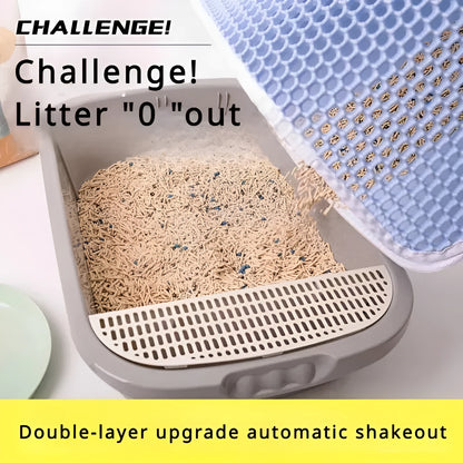 Double layer waterproof cat litter mat with non-slip backing in beige, black, blue and grey colour options