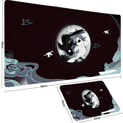 Big Anime Fish Mouse Pad in 900x400x3mm size with non-slip rubber base and vibrant heat transfer print
