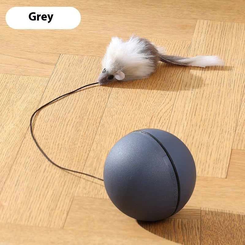 Automatic cat teasing ball with plush mouse for interactive pet play