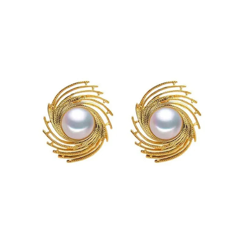 Pearl flower earrings with electroplated alloy construction and irregular vintage design