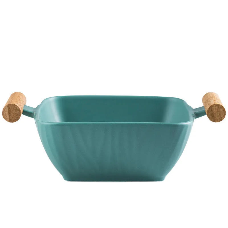 Irregular shaped porcelain ceramic bowl with lid in black, green, pink, or white colour options