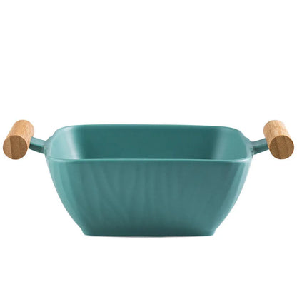 Irregular shaped porcelain ceramic bowl with lid in black, green, pink, or white colour options