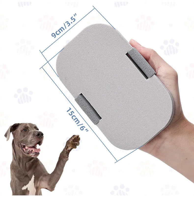 Dog nail file with detachable grinding board and scraper, pet grooming tool for dogs and cats, EVA foam base with polyester fabric surface, compact 16x14x2.5cm size, grey colour option, 46g lightweight grooming accessory
