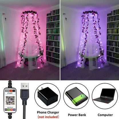 Bluetooth APP-controlled LED light string with flexible copper wire and plastic shell for indoor decoration