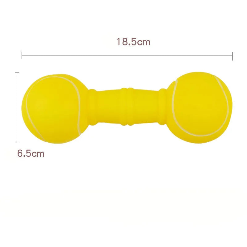 Non-toxic PVC football dumbbell shaped squeaky dog chew toy in brown, orange, white, or yellow.