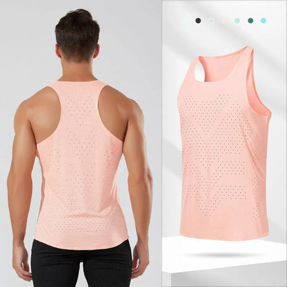 Men's sleeveless polyester running vest in seven colours, sizes S to 2XL, solid colour sports top