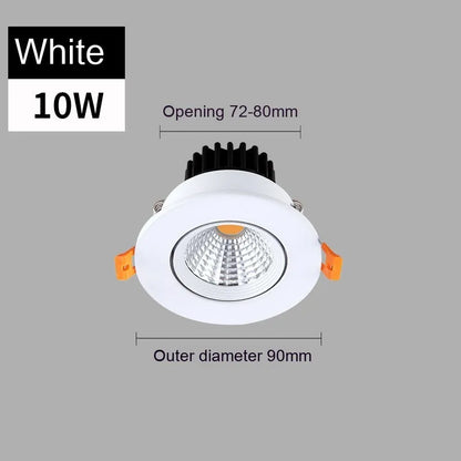 Modern aluminium recessed LED ceiling spotlight with three colour temperature settings shown installed.