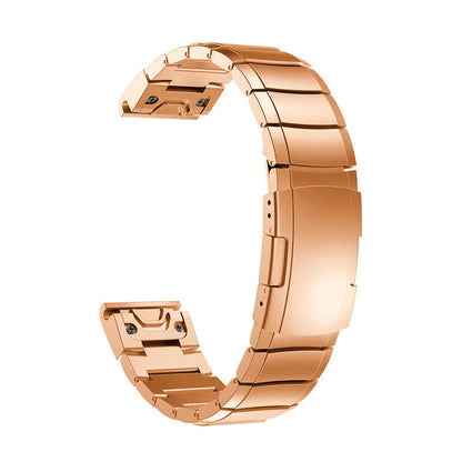 Stainless steel watch band for Garmin Fenix smartwatch, showing straight buckle and metal links.