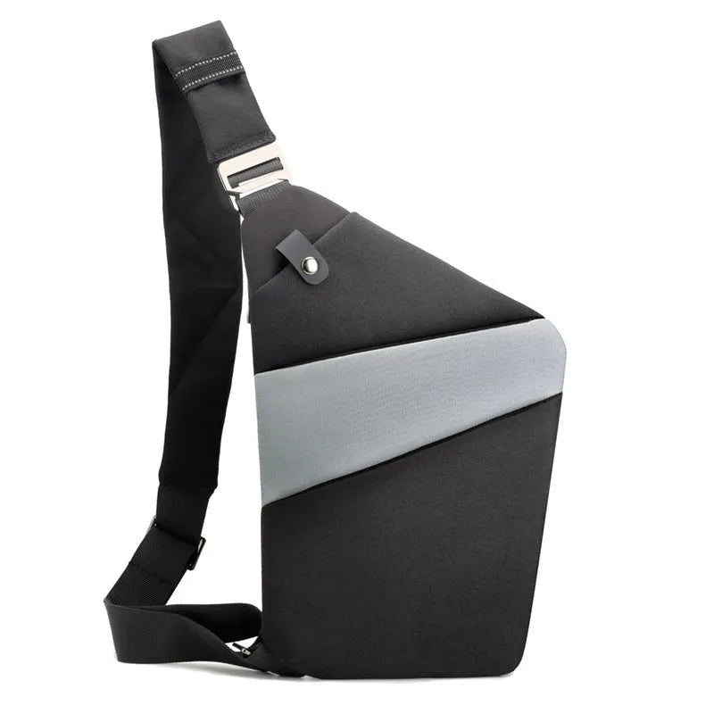 Canvas chest bag 31x20x1cm, 190g, one-shoulder crossbody with anti-radiation fabric inside, smoke black or silver grey