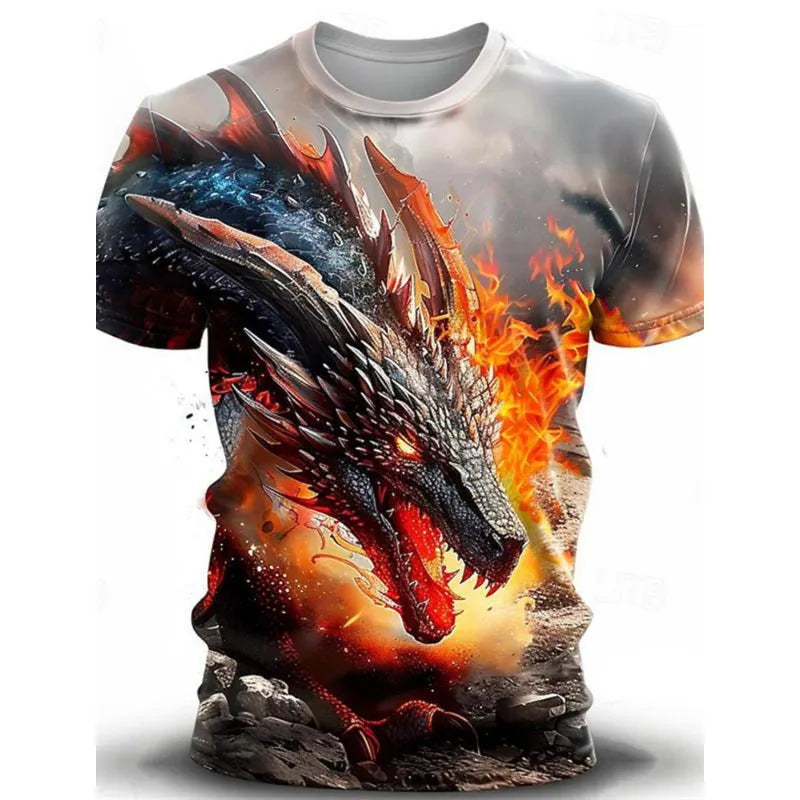 Men's black t-shirt with a detailed 3D blue and white wind dragon print across the chest.