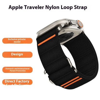 Nylon watch strap with stainless steel buckle for Apple Watch, shown in Army Green colour.