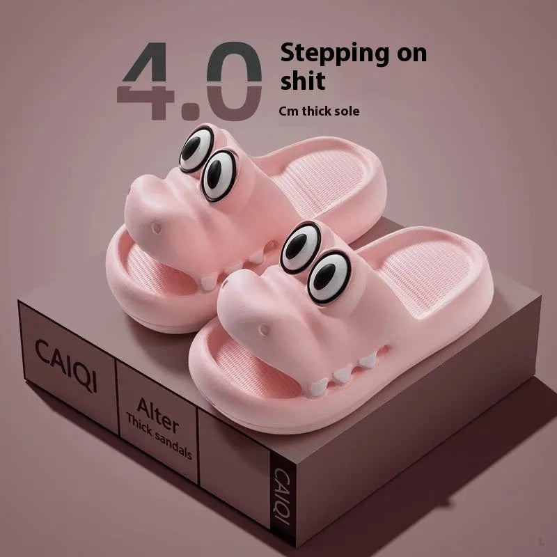 EVA platform parent child sandals with animal pattern in pink, green, yellow or blue colours