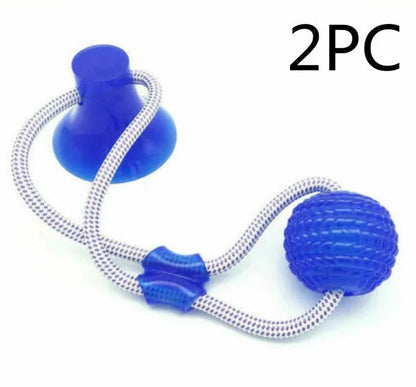 Dog biting sucker multifunction pet molar bite toy with rubber, TPR and cotton fibre rope in red, blue, green, orange or purple