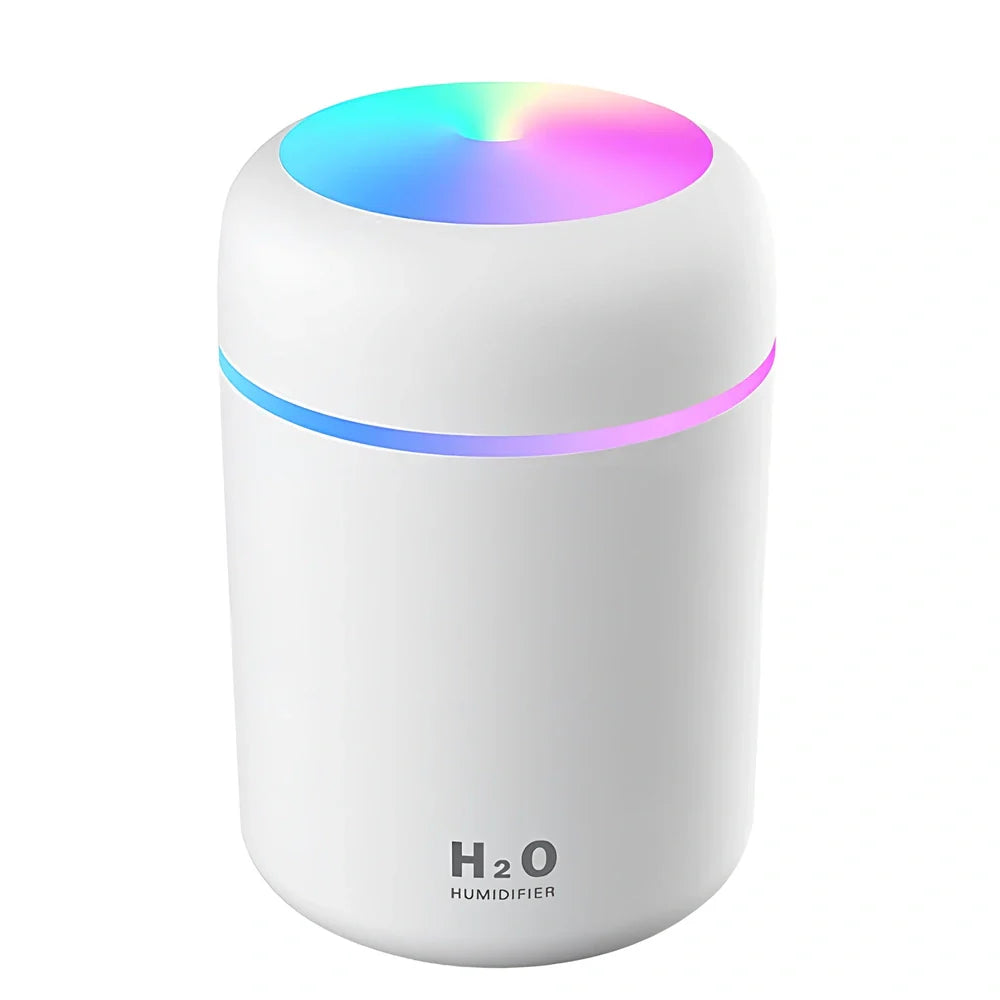 Pink car USB cup humidifier with 300ml tank and colourful lights in cup holder