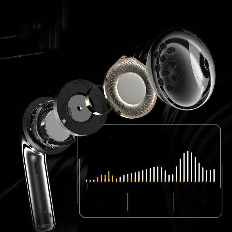 Black TWS true wireless Bluetooth headset with 13mm moving coil, IPX4 waterproof, Type-C and wireless charging bay