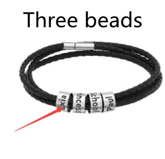 A personalized leather bracelet with engraved beads, a thoughtful gift for men