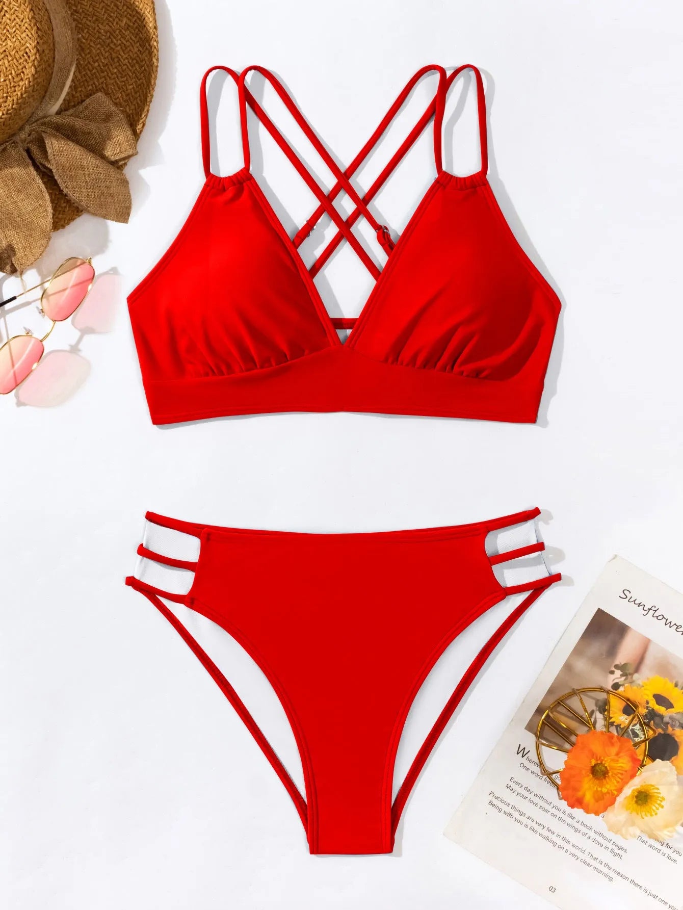 Women's nylon V-neck halter bikini swimsuit in a choice of six colours