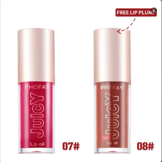 PHOFAY Juicy Lip Oil bottle with doe-foot applicator in non-sticky formula