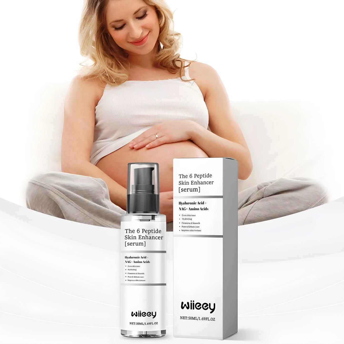 50ml bottle of skin enhancer serum with hyaluronic acid and peptide formulation