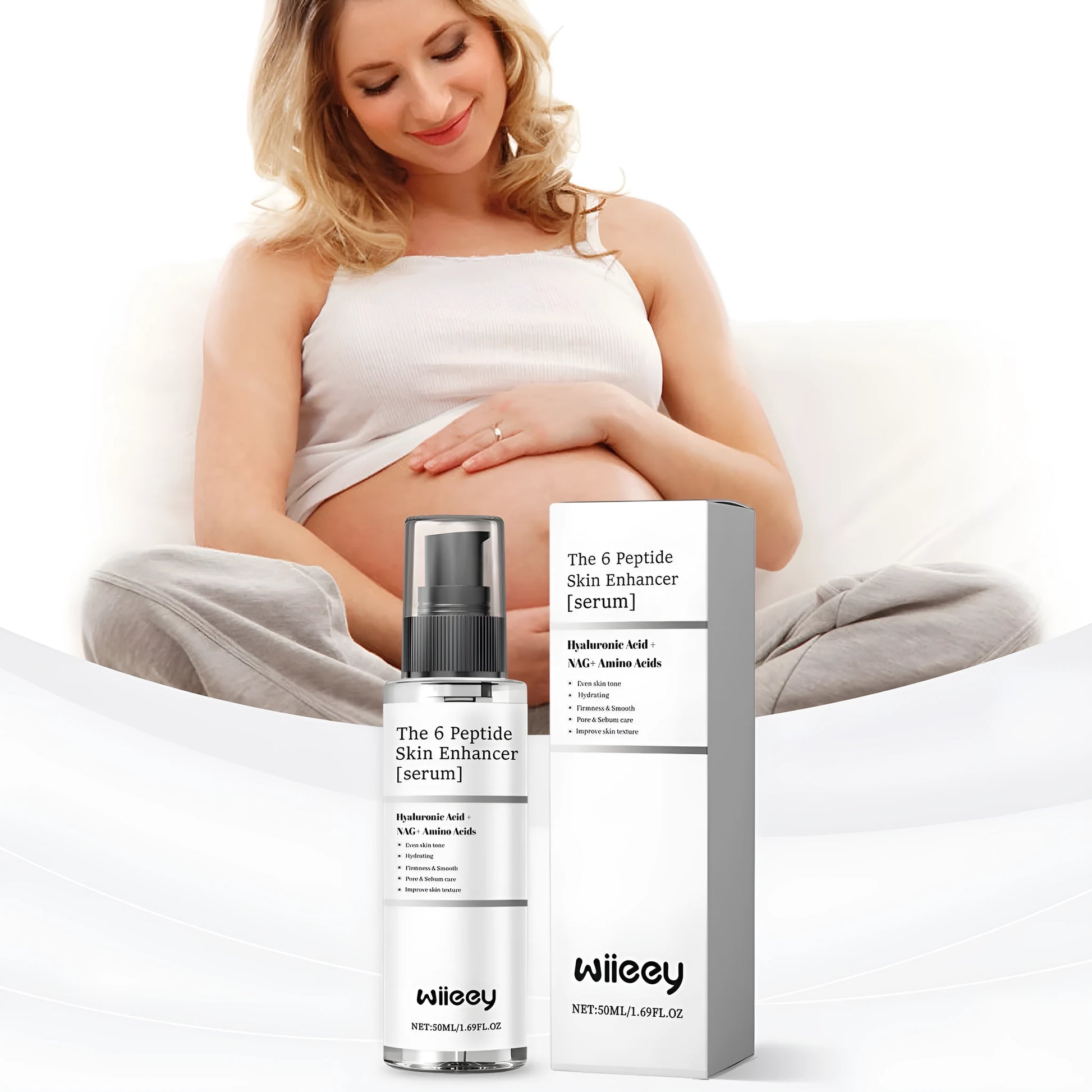 50ml bottle of skin enhancer serum with hyaluronic acid and peptide formulation