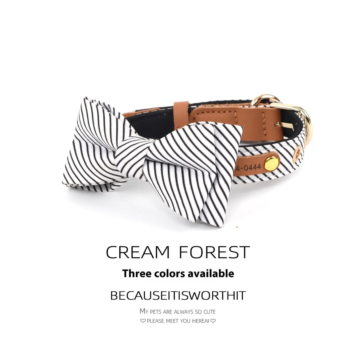 Simple cotton detachable bow dog collar in dark blue, white, or wine red with 2cm rope width