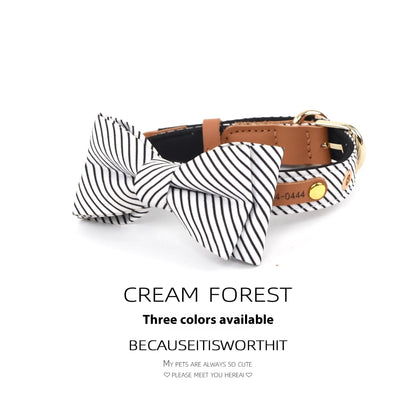 Simple cotton detachable bow dog collar in dark blue, white, or wine red with 2cm rope width