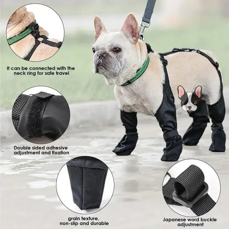 Adjustable waterproof dog boots with non-slip soles in black