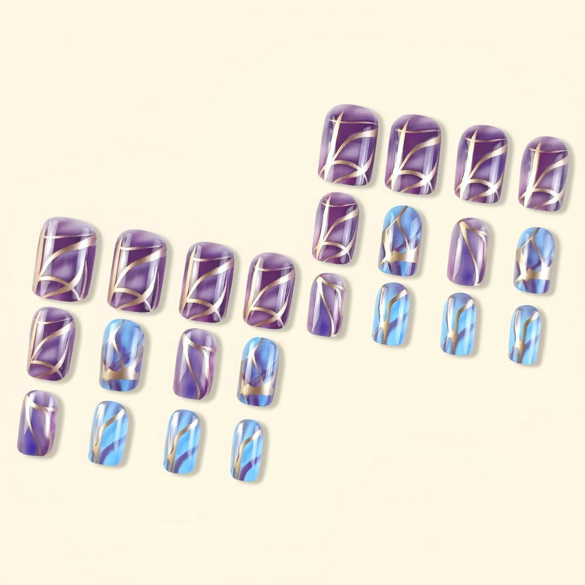 Purple striped nail stickers on clear backing in European and American mid-length decorative style