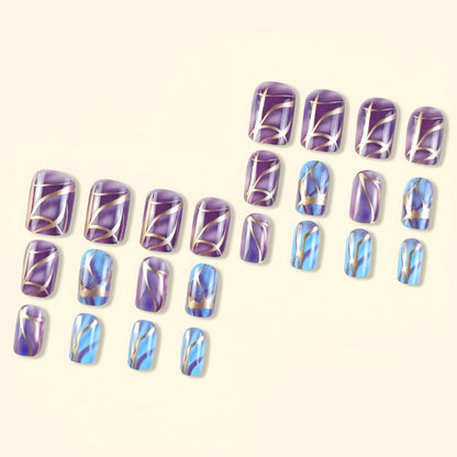 Purple striped nail stickers on clear backing in European and American mid-length decorative style