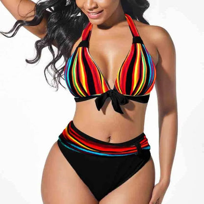 Women's colourful printed plus size bikini swimsuit set with two-piece design