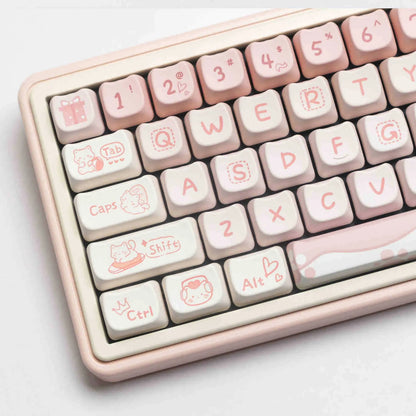 Full set of solid colour PBT keycaps for mechanical keyboard, over 98 keys laid out.