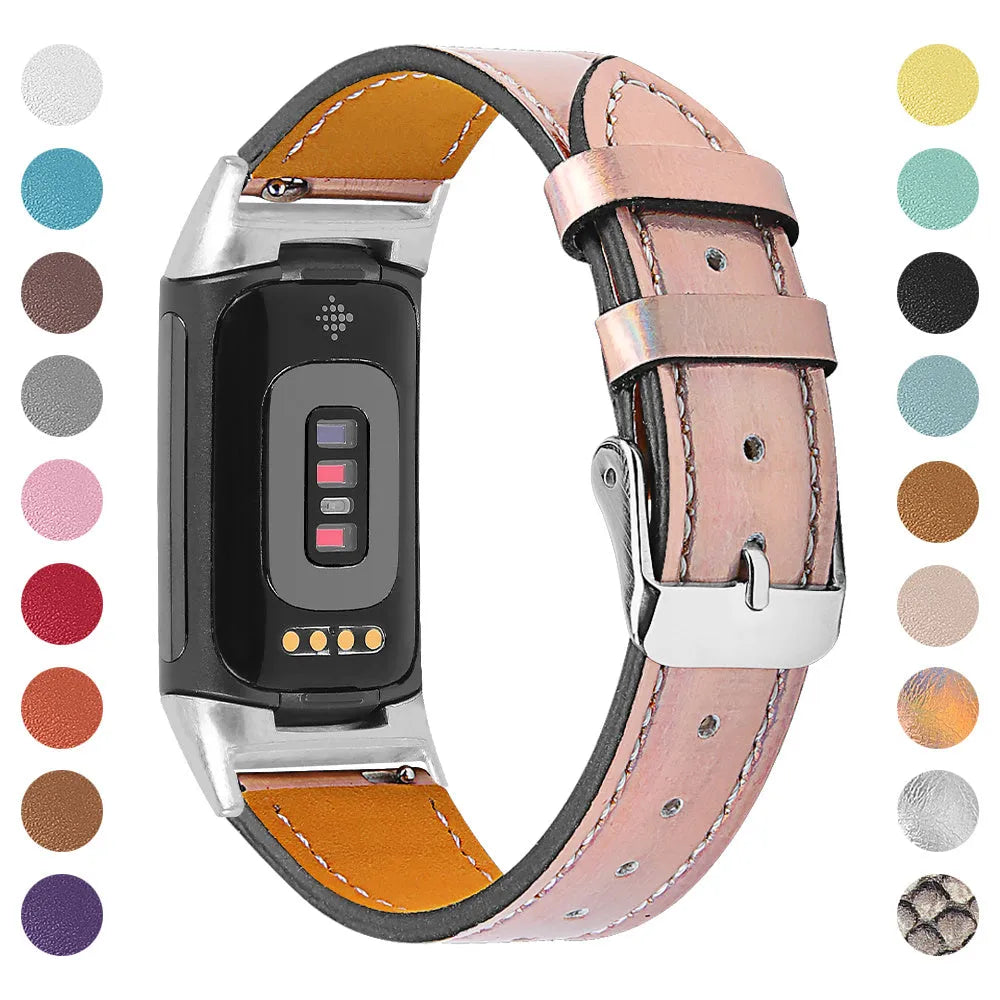 Genuine leather strap for Fitbit charge5/6 smartwatch adjustable 5.5-8.1 inches 16 colours