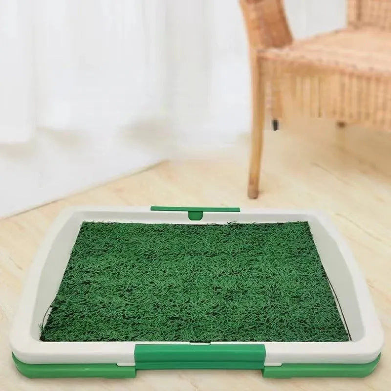 Green artificial grass dog toilet with three-layer construction for indoor potty training