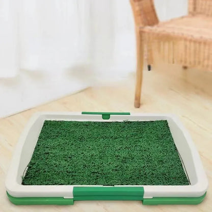 Green artificial grass dog toilet with three-layer construction for indoor potty training