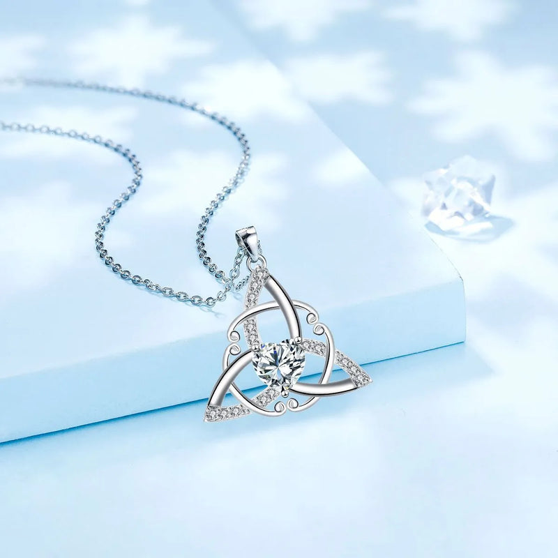 Celtic Knot Necklace for Women featuring a bold geometric pendant crafted from solid copper with electroplated finish available in white diamond, blue, lvzuan, or red diamond colour options