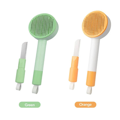 Green and yellow pet grooming brush with stainless steel needles measuring 17.5x8cm