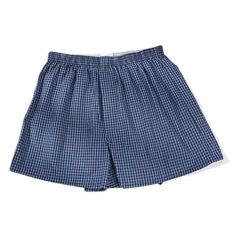 Men's loose boxer shorts in blue cotton, mid waist, plus size S-XL