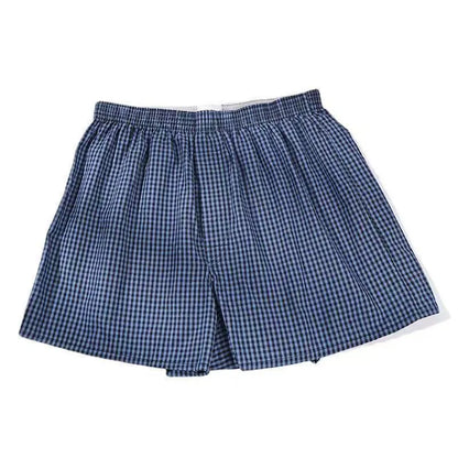 Men's loose boxer shorts in blue cotton, mid waist, plus size S-XL