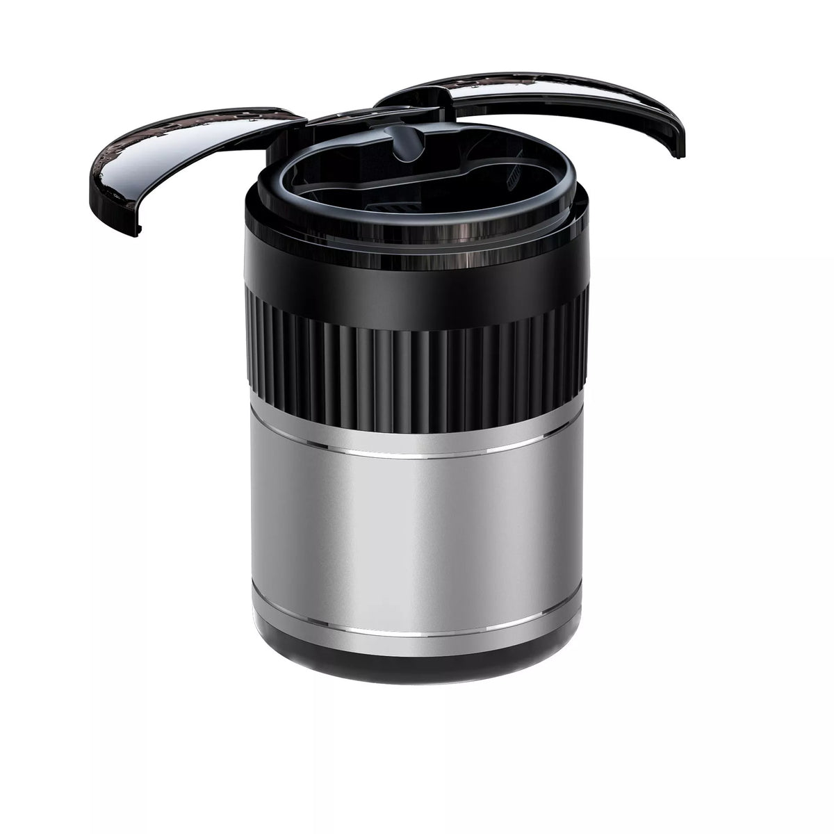 Smart car ashtray with lid and USB Type-C charging port in black, red, silver, brown, and green