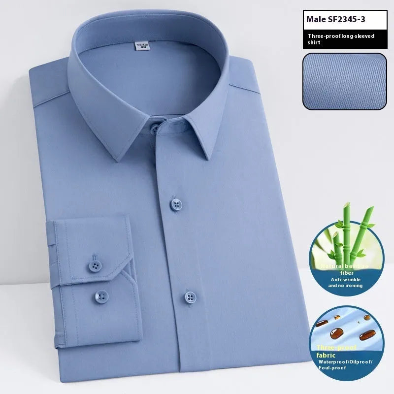 Men's slim fit bamboo fibre formal shirt with square collar, shown in a solid colour.