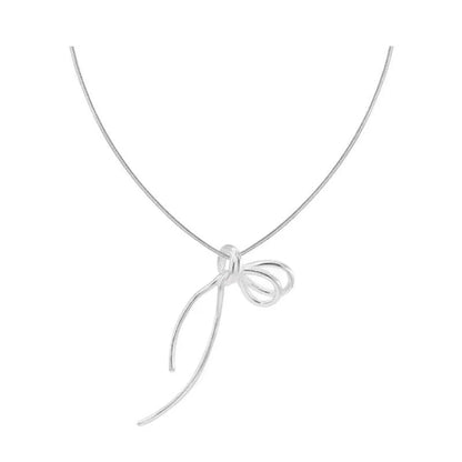 Women's minimalist bow necklace with copper pendant, cross chain, electroplated finish, 41-50cm circumference