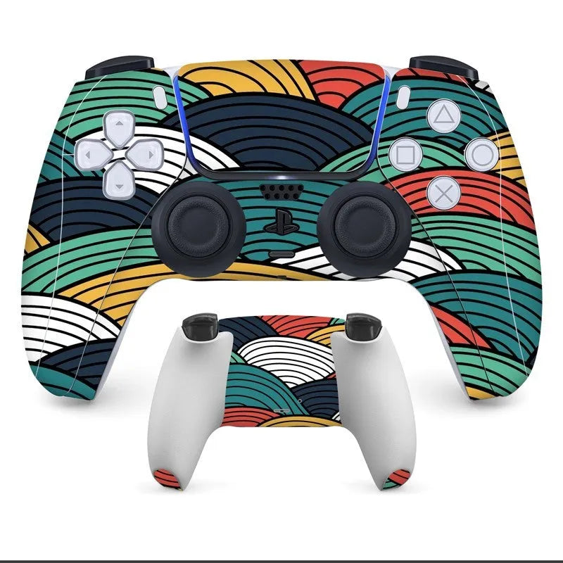PS5 DualSense controller with a non-adhesive, micro-frosted protective skin applied on front and back