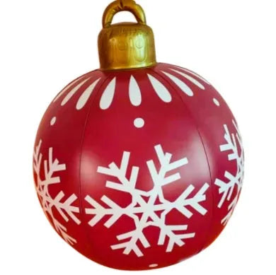 Large 60cm inflatable PVC Christmas decoration ball in bright colours for outdoor garden or tree display.