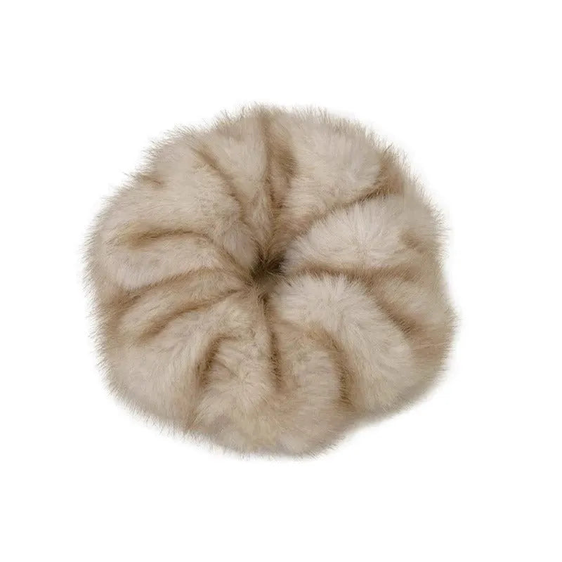 Large intestine coil hair band in mink-like waterproof fabric on a white background.